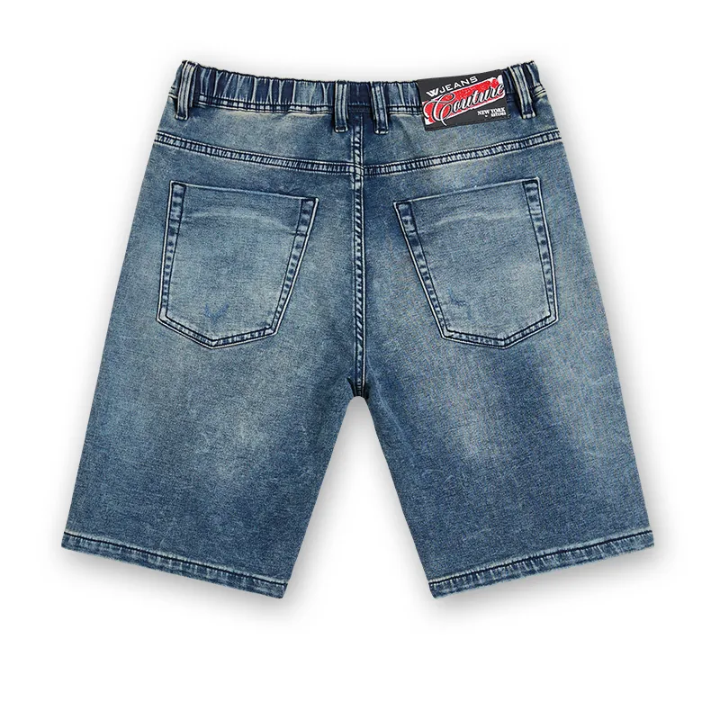 Men's vintage blue drawstring denim Bermuda shorts, back view, style S26WJBJ101