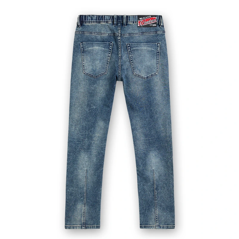 Men's vintage blue drawstring straight-leg jeans, back view, style S26WJJ101