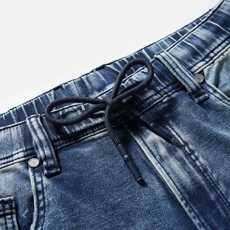 Men's vintage blue drawstring straight-leg jeans, adjustable drawstring waist detail, style S26WJJ101