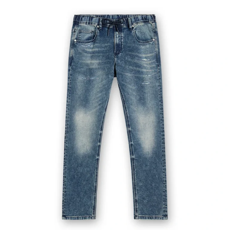 Men's vintage blue drawstring straight-leg jeans, front view, style S26WJJ101