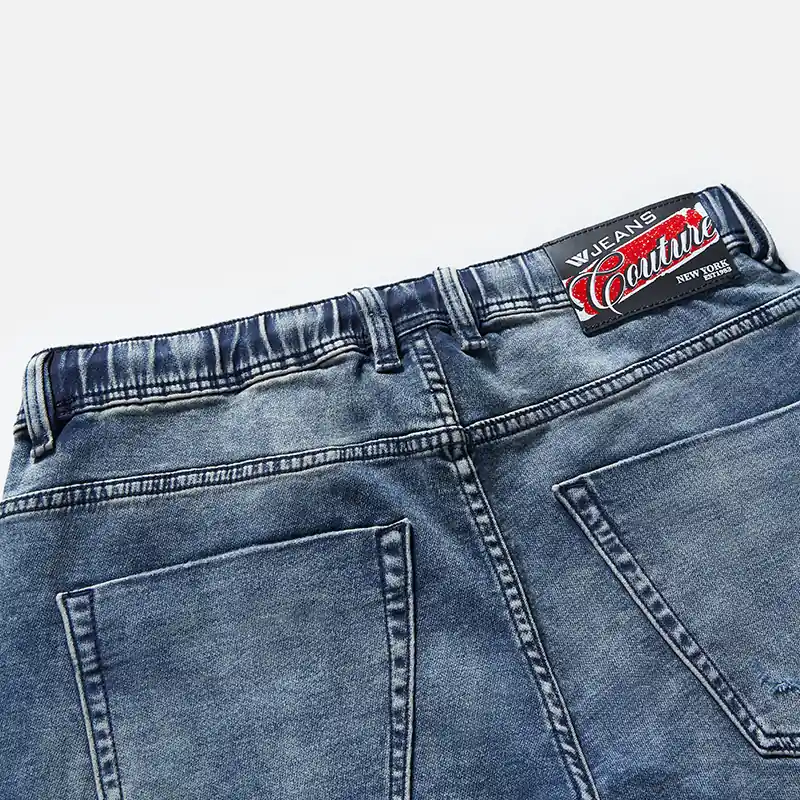 Men's vintage blue drawstring straight-leg jeans, front pocket and wash detail, style S26WJJ101
