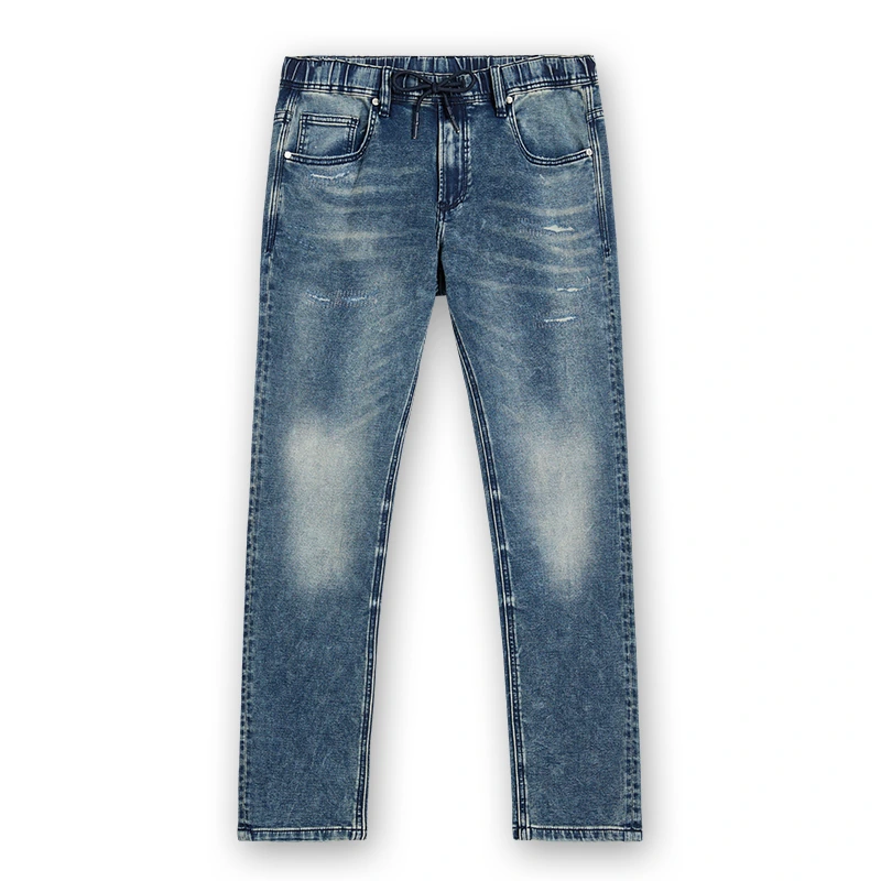 Men's vintage blue drawstring straight-leg jeans, front view, style S26WJJ101