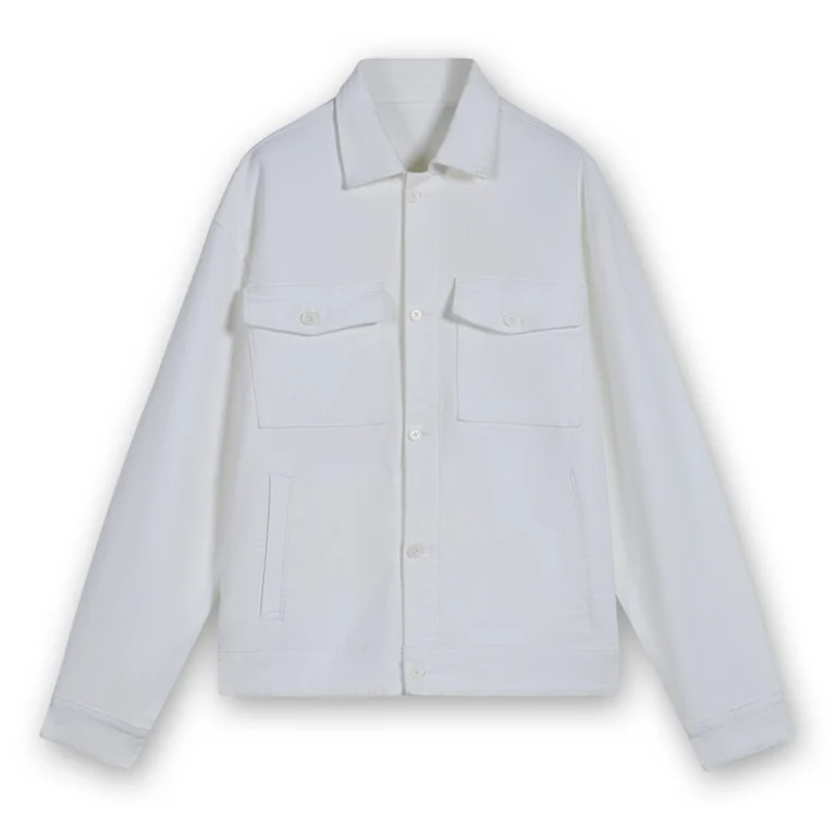 Men's white patch-pocket overshirt jacket, front view, style 4141027