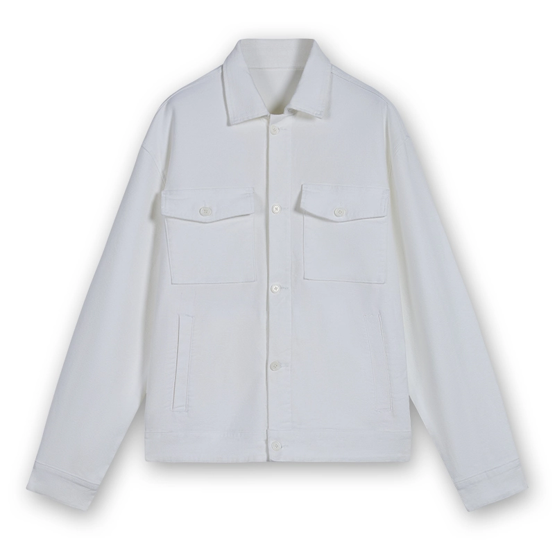 Men's white patch-pocket overshirt jacket, front view, style 4141027