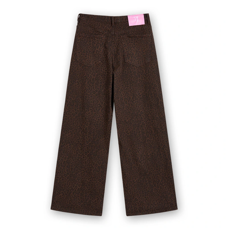 Women's brown leopard-print cropped wide-leg jeans, back view, style 58009-36