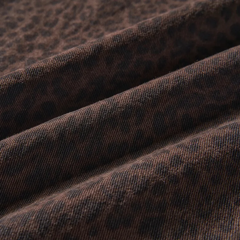 Brown leopard-print denim texture detail for women's jeans style 58009-36