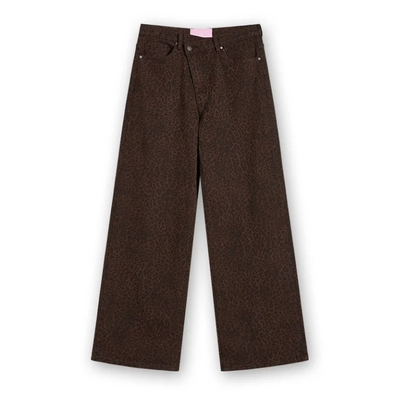 Women's brown leopard-print cropped wide-leg jeans, front view, style 58009-36