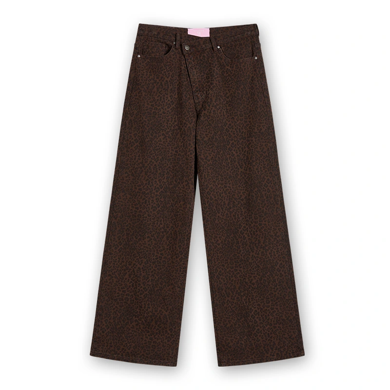 Women's brown leopard-print cropped wide-leg jeans, front view, style 58009-36