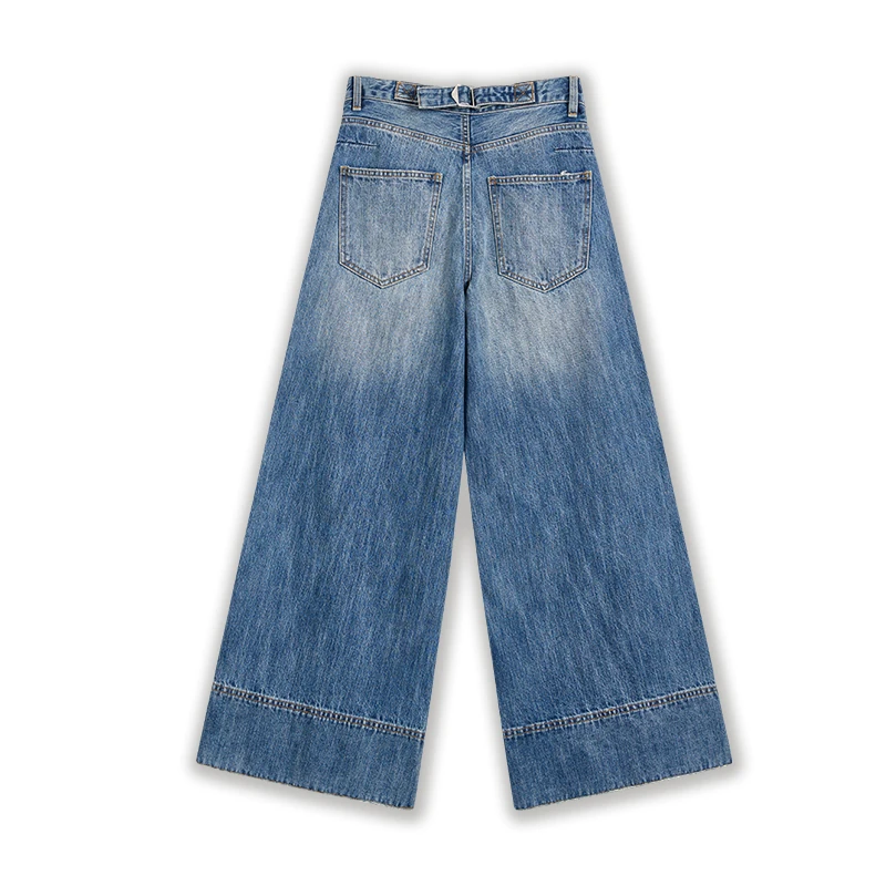 Women's vintage wash cuffed cropped wide-leg jeans, back view, style 58006