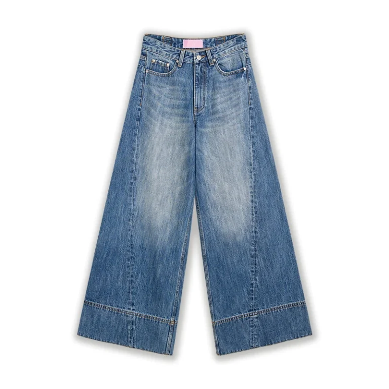Women's vintage wash cuffed cropped wide-leg jeans, front view, style 58006