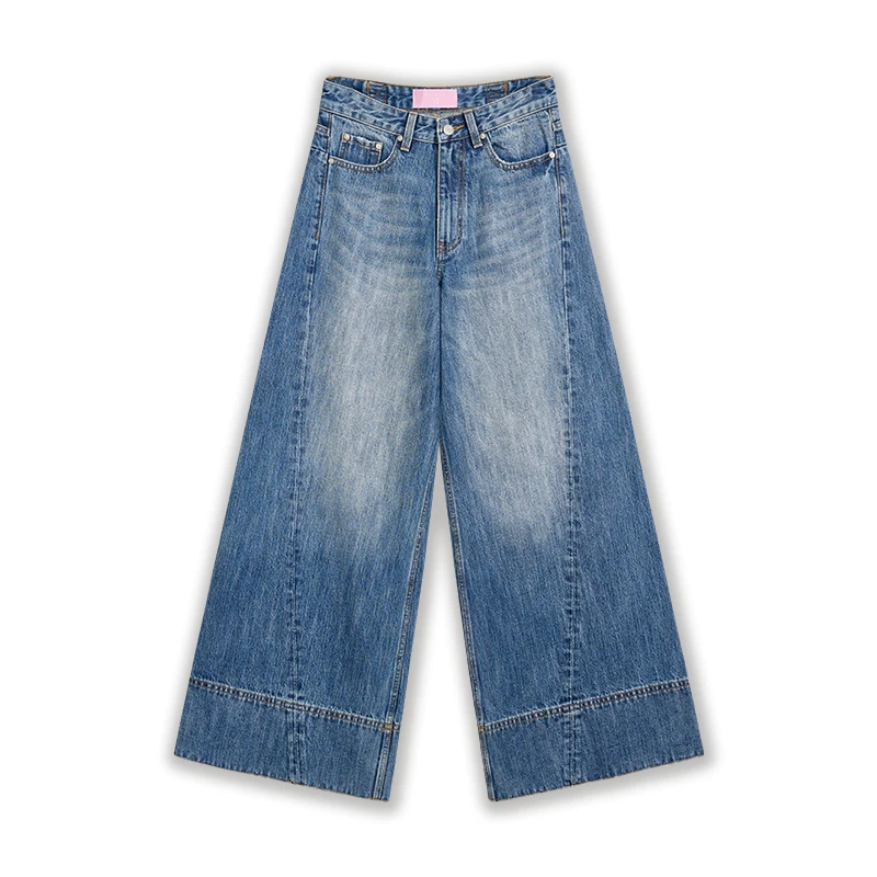 Women's vintage wash cuffed cropped wide-leg jeans, front view, style 58006
